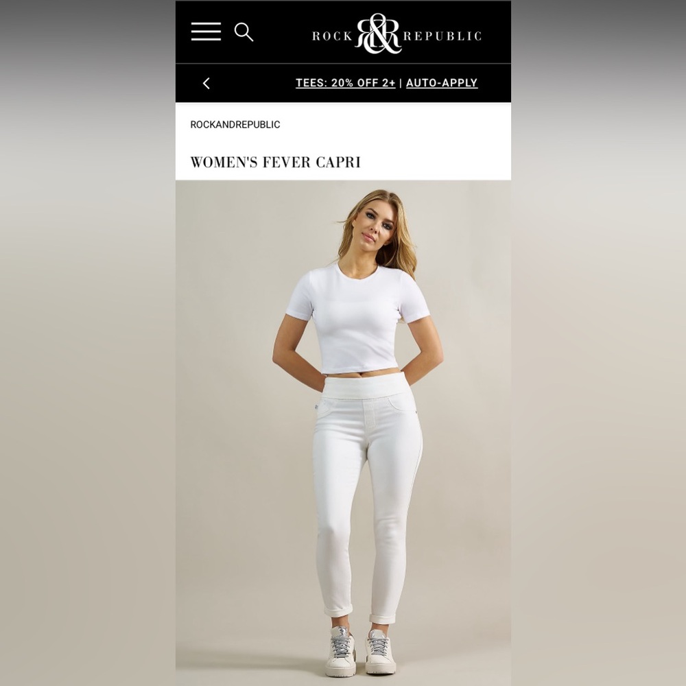Rock & Republic White Capri Denim Pants with Modern Fit Size 8